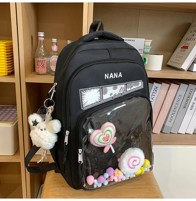 School Bag New School Bag Female Korean Version Ins Wind Two-dimensional Transparent Bar Pain Bag Multi-compartment Middle and High School Student