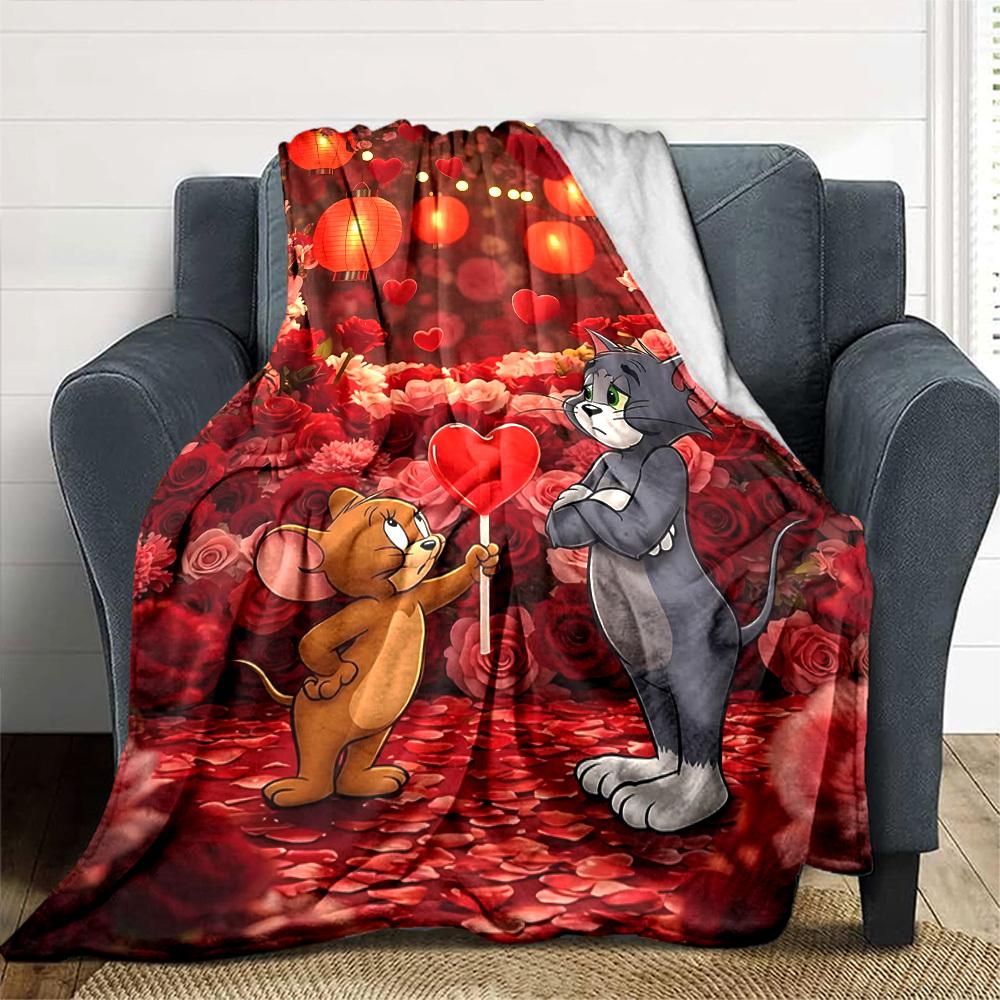 1pc Tom and Jerry Flannel Blanket Soft Warm Throw for Home, Office, Travel, All-Season Cozy Bedding GiftL1080