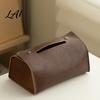 Multipurpose Storage Case PU Leather Tissue Box Foldable Retro Style Holder Dining Room Organizer Decorative Desktop Organizer for Office Desk Home