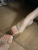 Soft Leather Version~ Gem One Word with Sandals Women's 2025 New Square Head Open Toe Sexy Daughter High Heels Low Heel