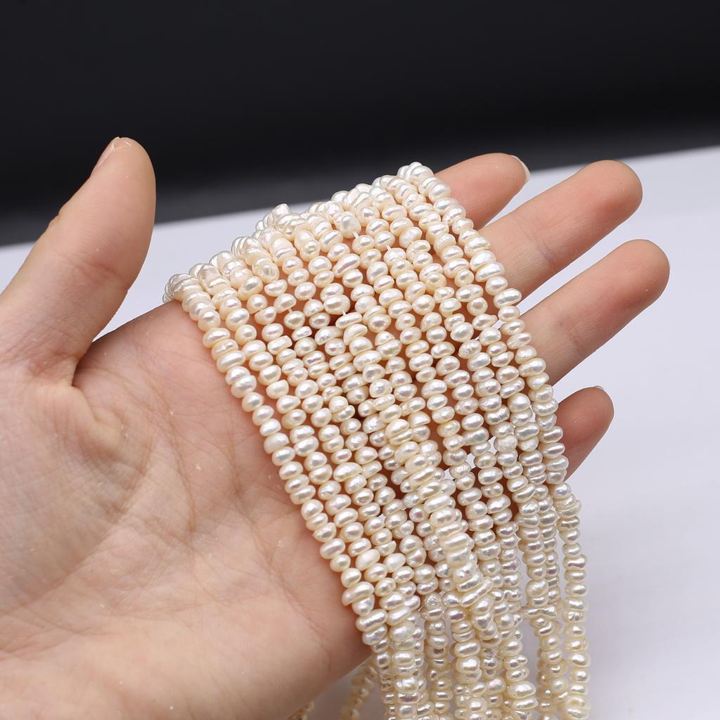 1String, White Natural Freshwater Pearls, Handmade Flat Pearl Beads for Jewelry Making DIY Necklaces, Bracelets Crafts (Beads 3-4mm, Length 36cm)