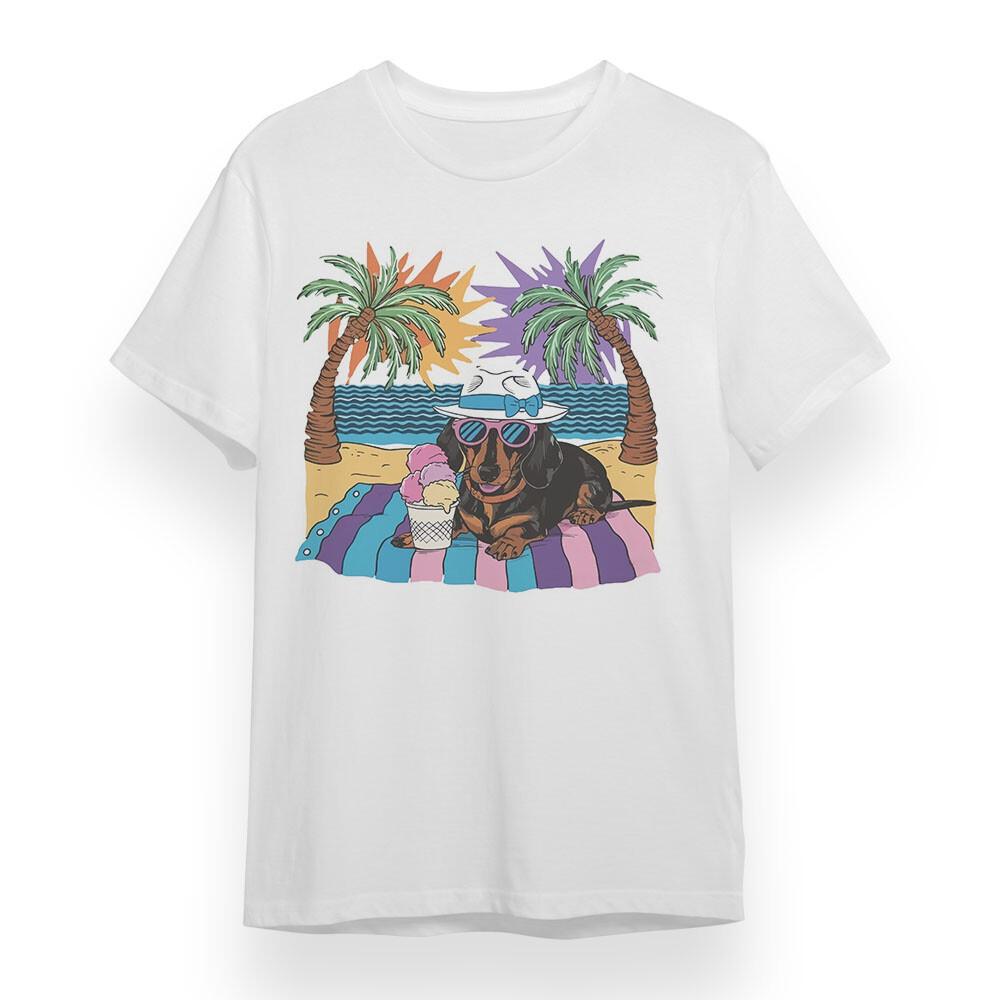

Women s T-shirt With Beach Dog Graphic Unisex White 100% Cotton Plus Size Tee 4XL