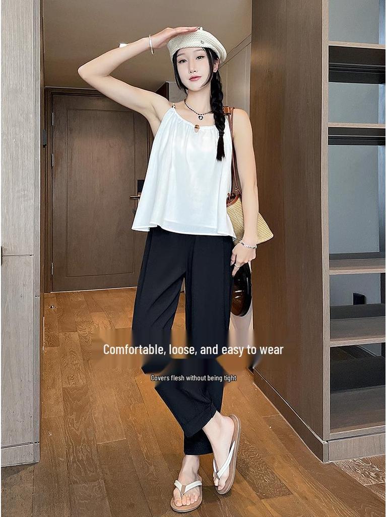 Women's Ice Silk Harem Pants: Summer 2025 High-Waist, Petite, Nine-Point, Casual Cigarette Style