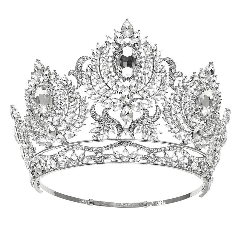 Baroque Big Diadem Rhinestone Crystal Tiaras for Queen Bridal Wedding Head Jewelry Large Crown Pageant Bride Headwear