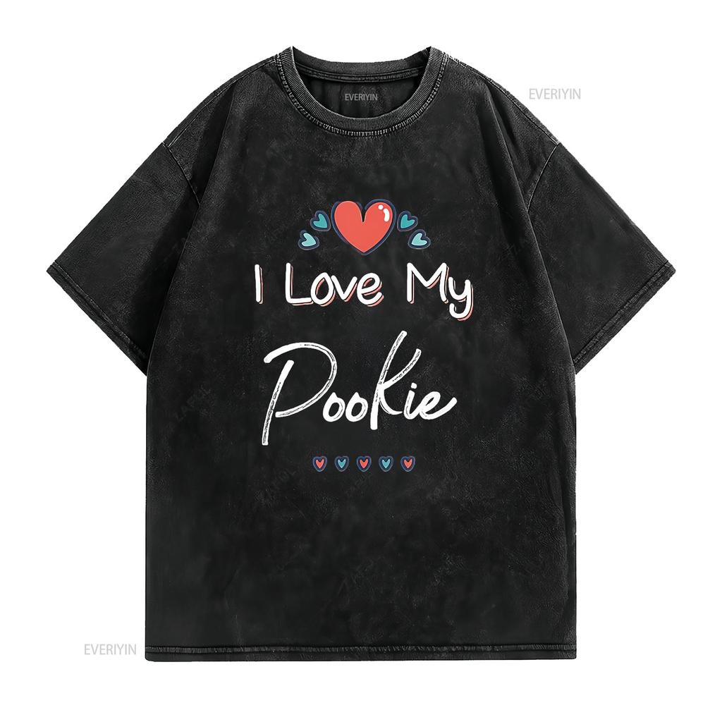 Mens I Love My Pookie Cute Mothers Day T Shirt Black 2X Large vintage Washed Casual streetwear Slightly Soft Comfortable homme