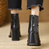 7.5Cm Wood Grain Thick Heel Square Head V-mouth Short Boots Rear Zipper High Heel Short Boots