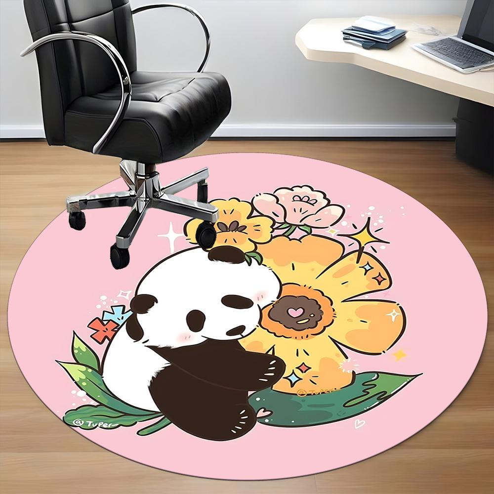 1pc Panda Bloom Office Round Area Rug, Indoor Mat Suitable ForOffice, Under Office Chairs Bedroom Living Room Home Decor D002