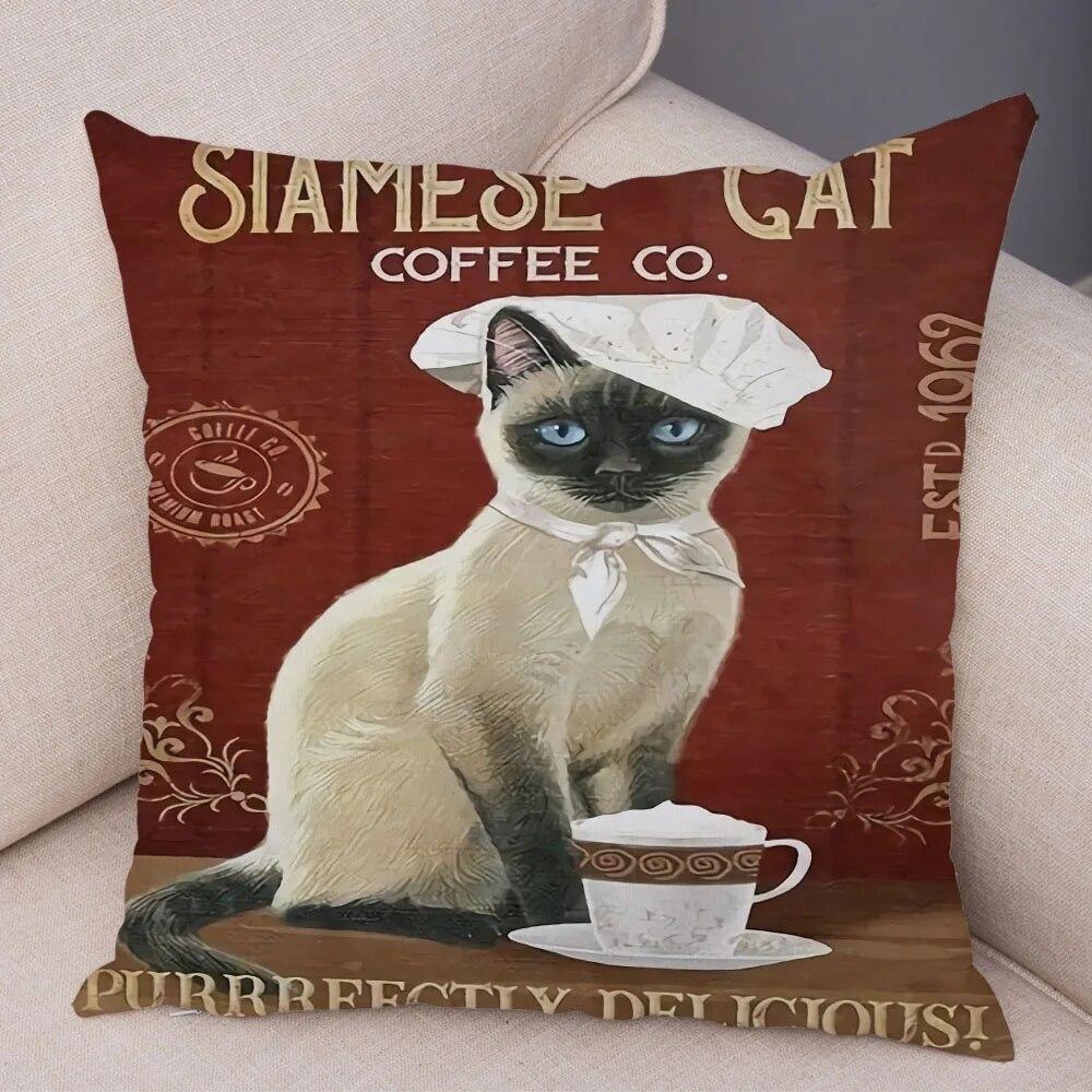 Cute Pet Cartoon Animal Cushion Retro Coffee Cat Pillowcase Decoration Sofa Home Car Pillowcase