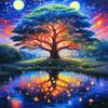 Full 5D DIY Diamond Painting Moon Tree Reflection Diamond Embroidery Full Cross Stitch Home Decoration Handmade Gift