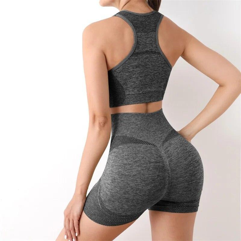 Ležérní Fitness Sportovní Ženy Vesta Crop Tops a šortky na jógu s vysokým pasem Dvoudílné sady Dámské jednoduché oblečení 30679