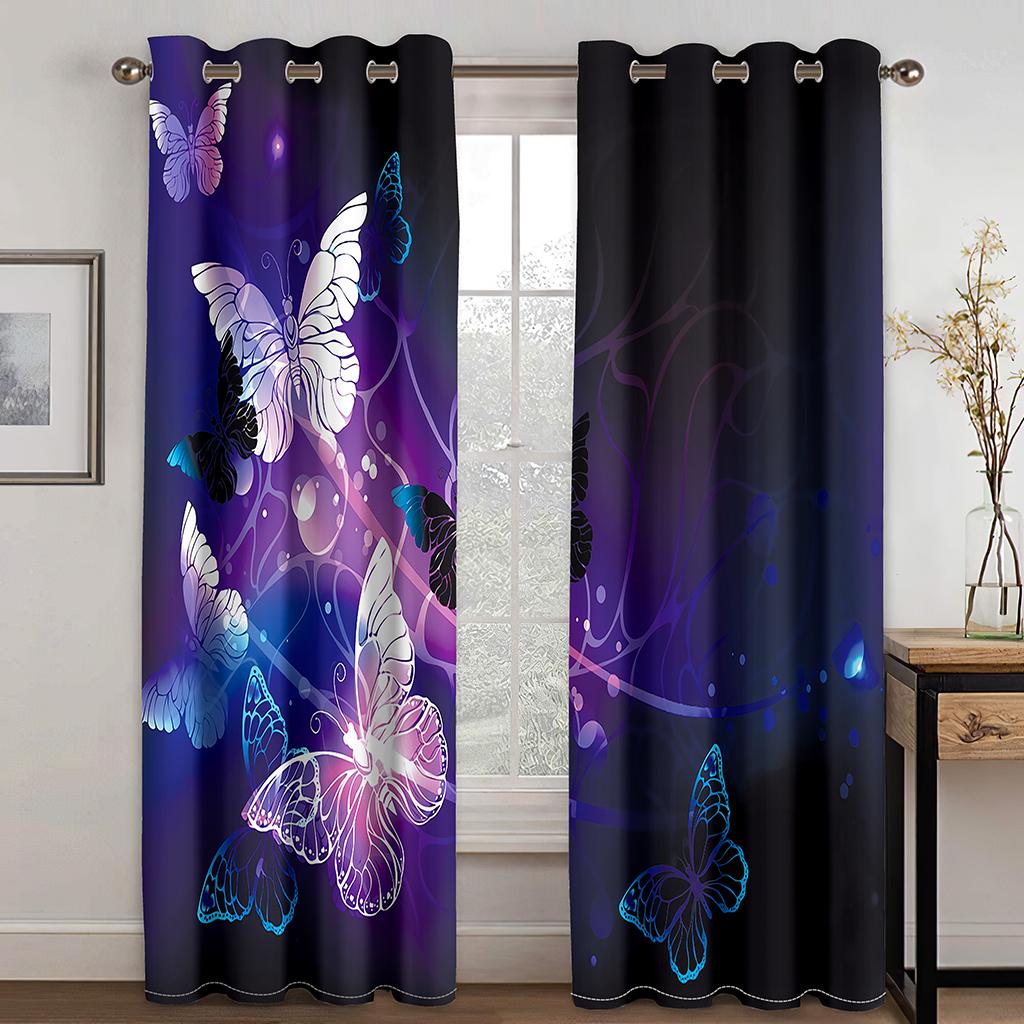 Dreamy Colorful Butterfly Purple Girl Window Curtains Kids Bedroom Living Room Hall Treatments Kitchen Decoration Drapes Blinds