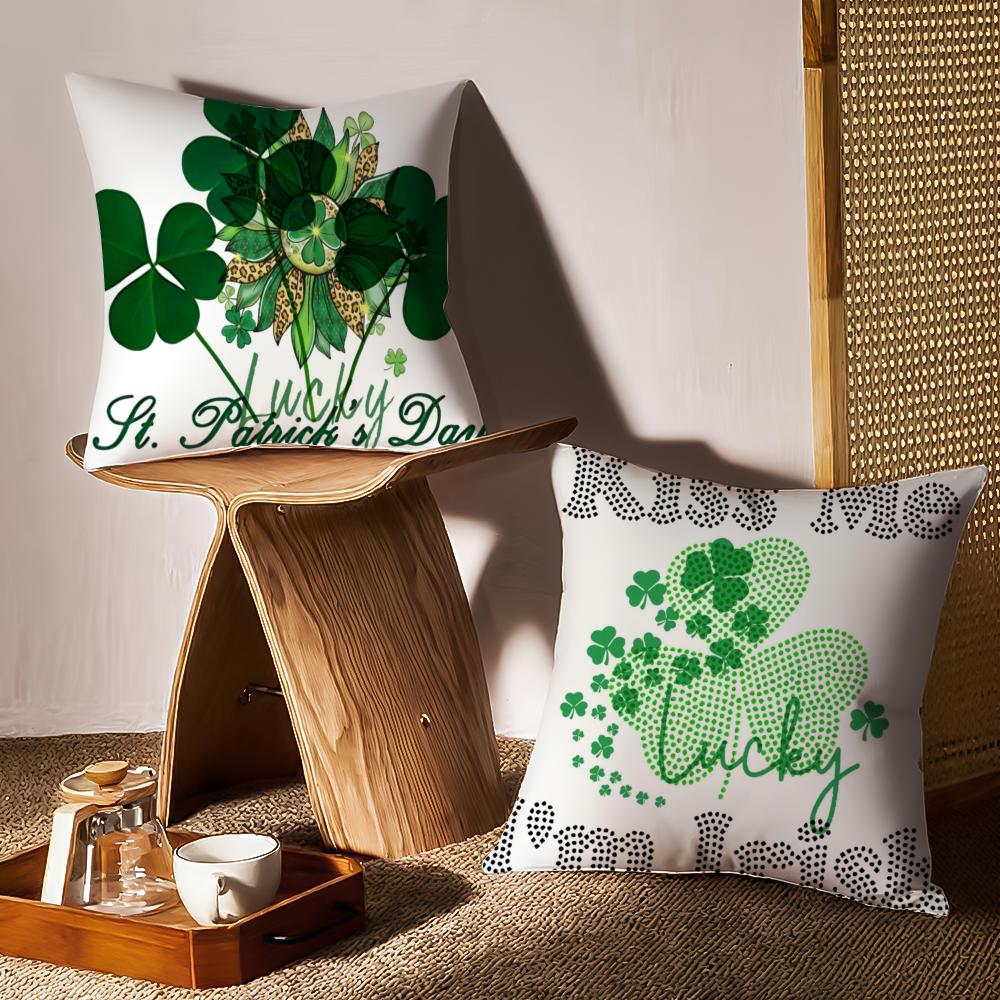 Irish Print Cushion Cover Anti-dustmite Pillowcase Invisible Zipper Silky Short Plush Sofa Cushion Cover