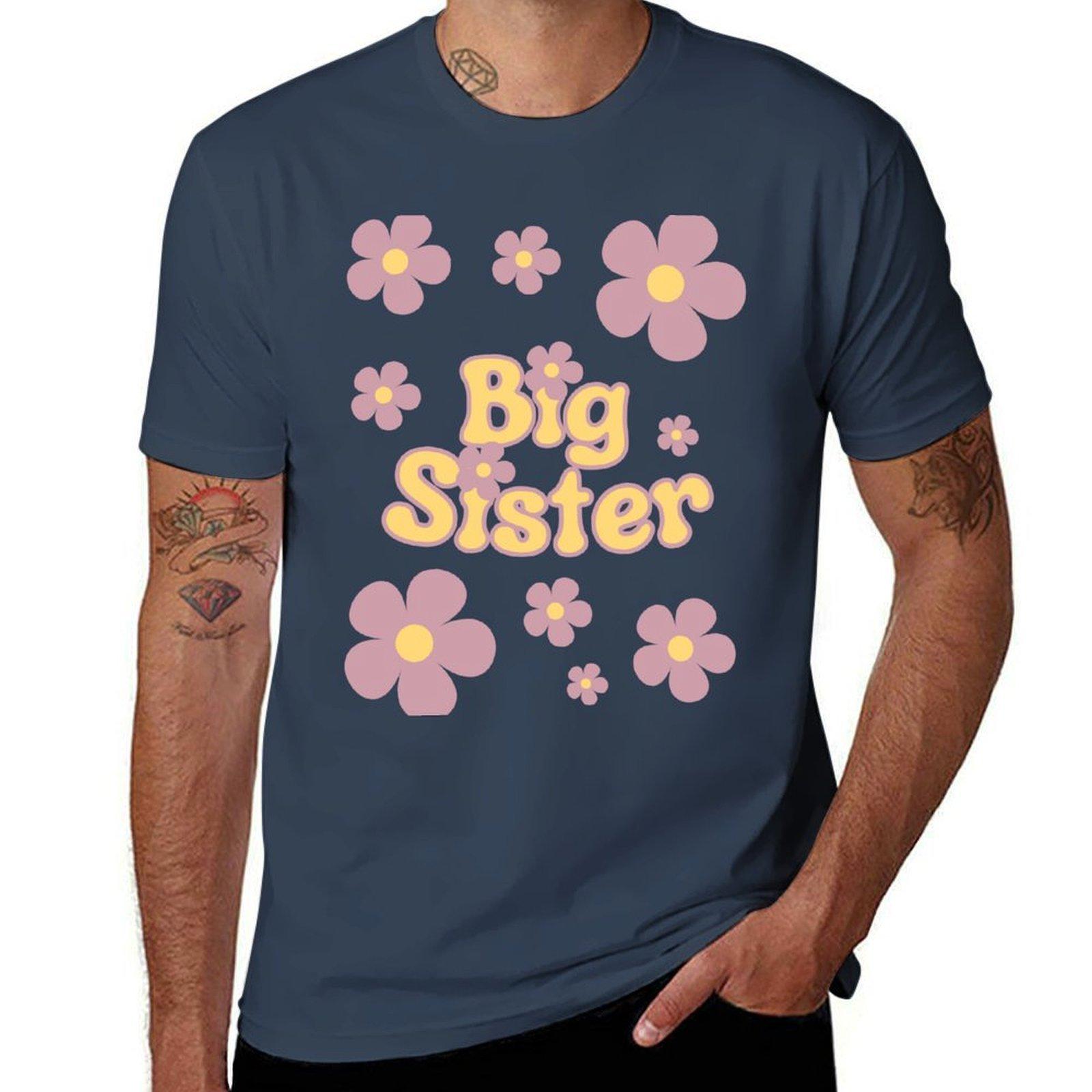 Big Sister yellow purple retro flowers TShirt Trend Art Print TShirt S