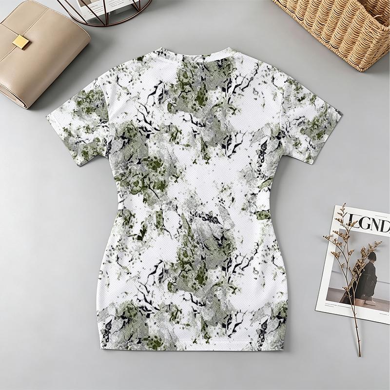 Short Sleeve Slim Fit Bodycon Dress,Ink Wash Print,Breathable Comfortable Fabric,Summer Casual Beach Daily Night Out Streetwear