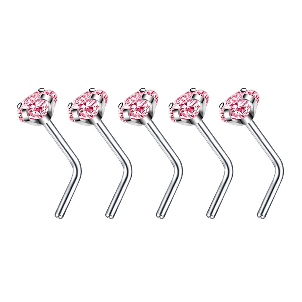 5Pcs Sturdy Alloy Nose Piercing Jewelry Set L Shape Studs and Hoops With CZ Designs Accessory for Stylish Look