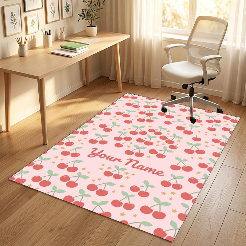 Cherry Blossom Theme Soft Crystal Velvet Rug Custom Name & Text Print Non Slip Floor Rug for Bedroom Living Room