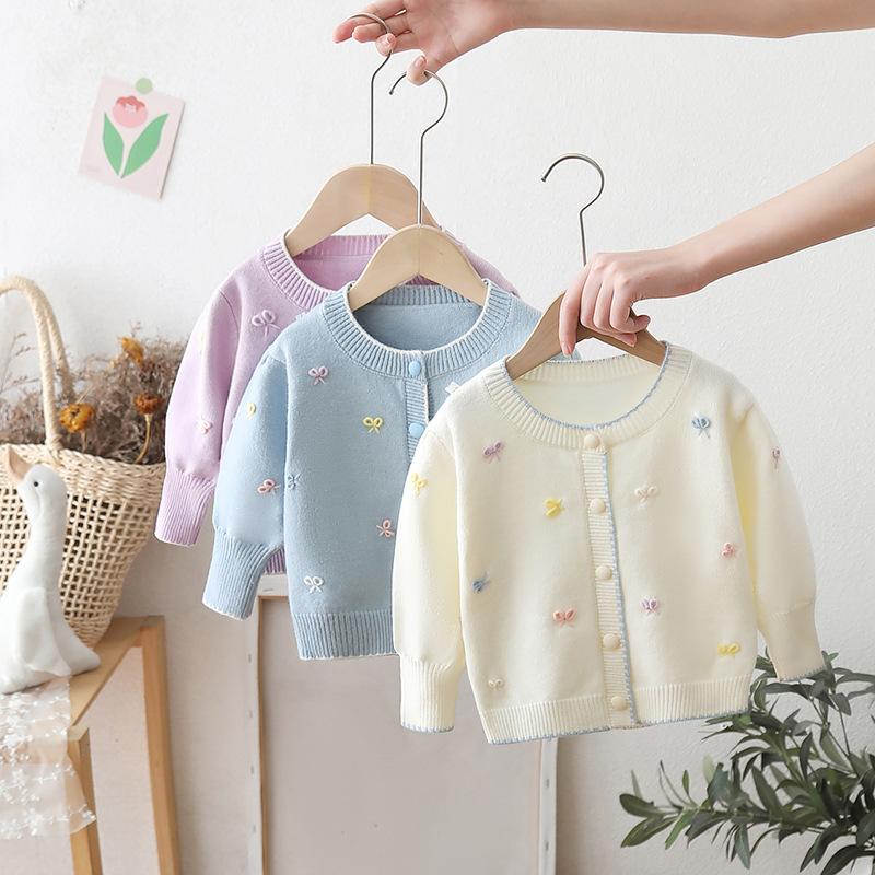 Children's Autumn and Winter Bow Sweater Jacket Girls Top Cardigan