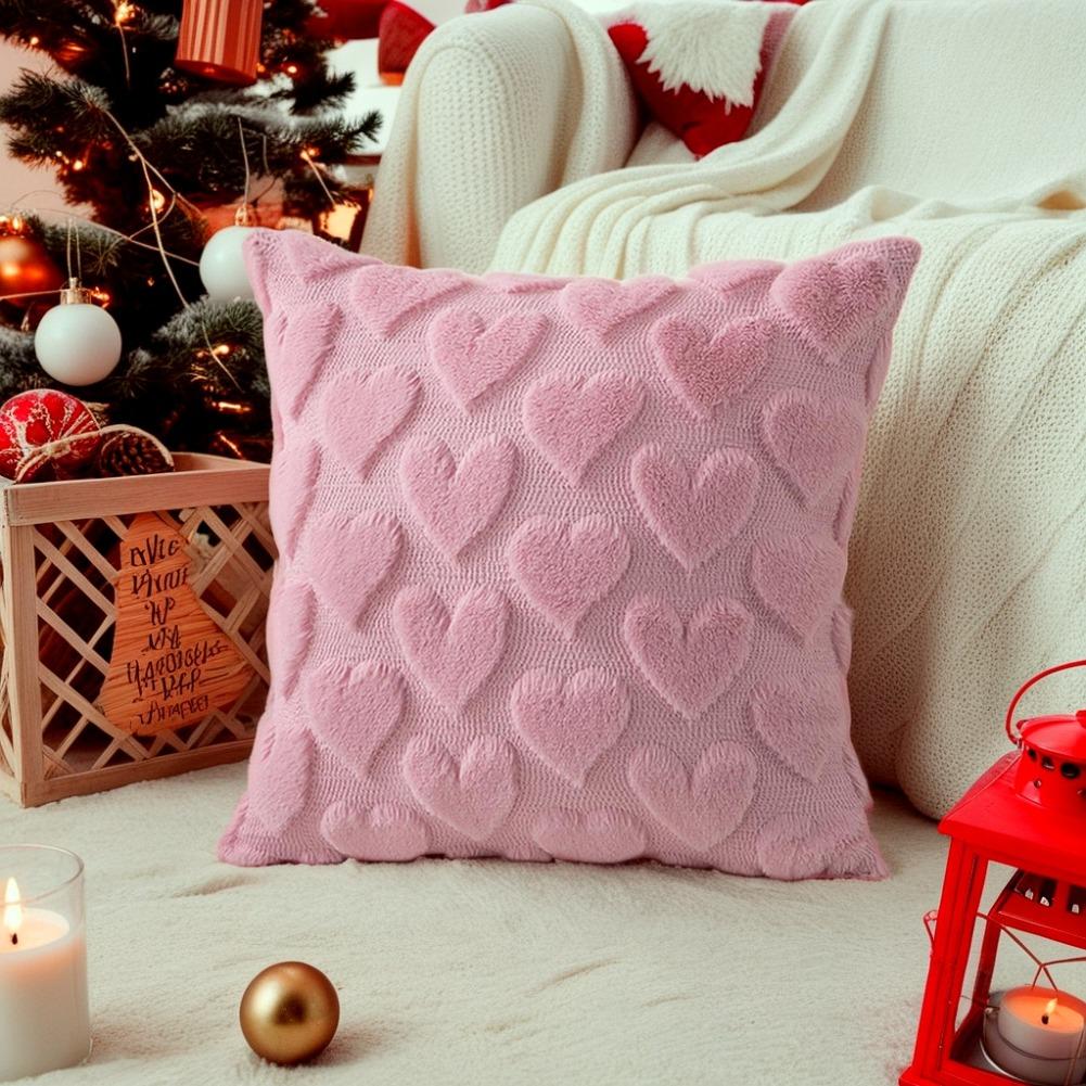 Valentine's Day Plush Pillow Cover ONLY Heart Pattern Pillow Cover Creative Holiday Plush Pillowcase for Living Room Bedroom NEW