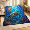 Sea Turtle Ocean Coral Fleece Blanket Coastal Wildlife Decor