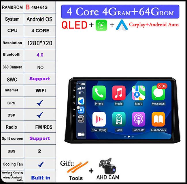 For Toyota Corolla 2019-2020 Auto GPS Navigation Android 14 WiFi lPS/QLED Screen RDS Stereo Radio CarMultimedia Player 4GLTE