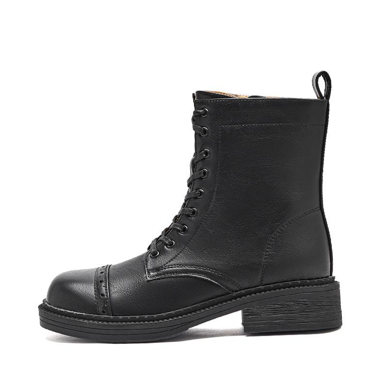 Augustine Martin Boots Women's 2025 New Spring and Autumn Retro British Style Thick-soled Black Knight Short Boots with Skirt