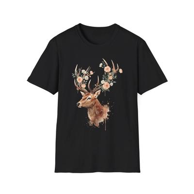 Blumenhirschgeweih T-Shirt | Aquarell Hirsch mit Blumen
