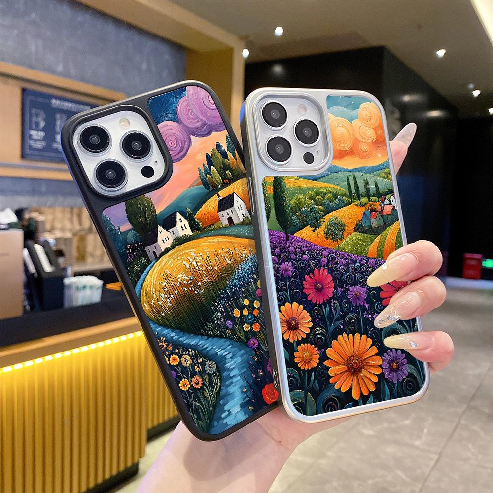 Summer new oil painting style pastoral hut iPhone14 mobile phone case Apple 17promax matte bare metal feel