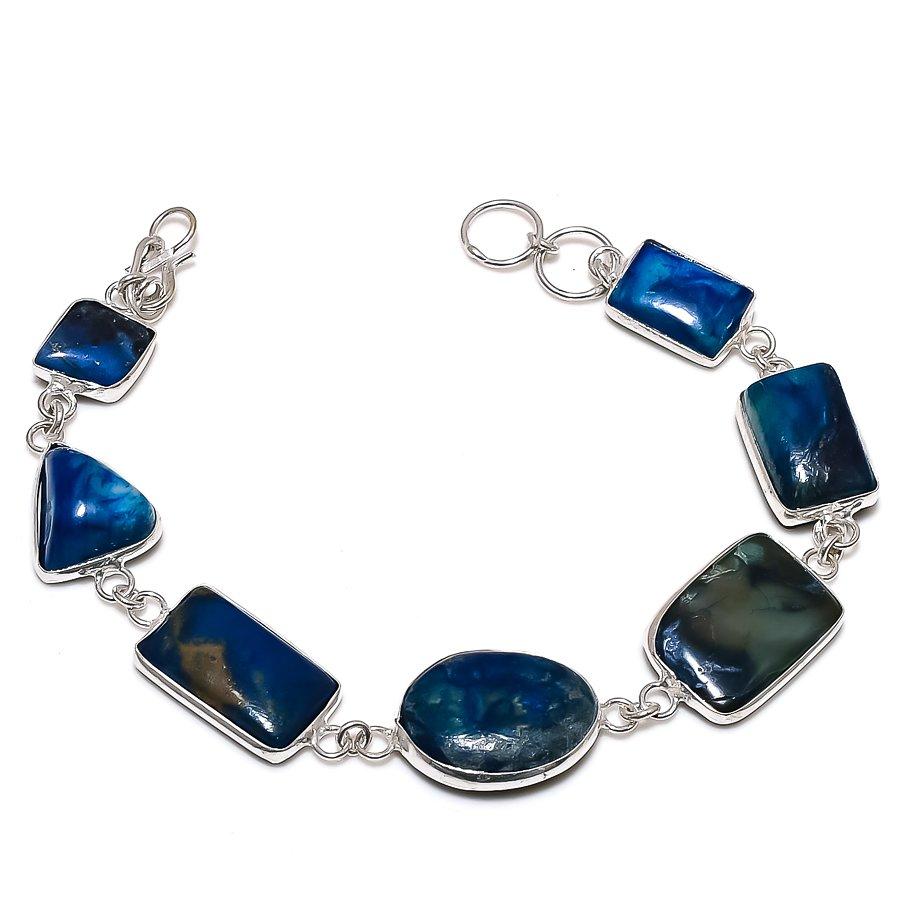 

Браслет ручной работы из стерлингового серебра 925 пробы с натуральным азуритом 7-8 дюймов F8H66
