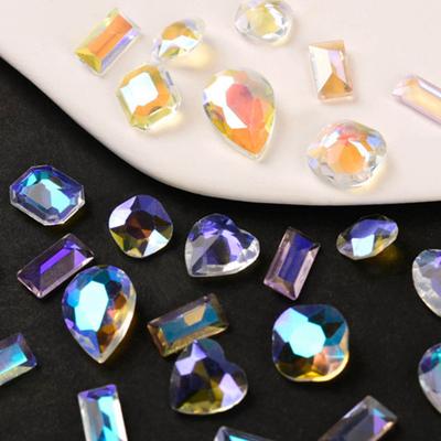 20Pcs Rhinestone Nail Charms Aurora Color Heart Square Teardrop Glass Stones 3D Nail Manicure Craft Ornaments