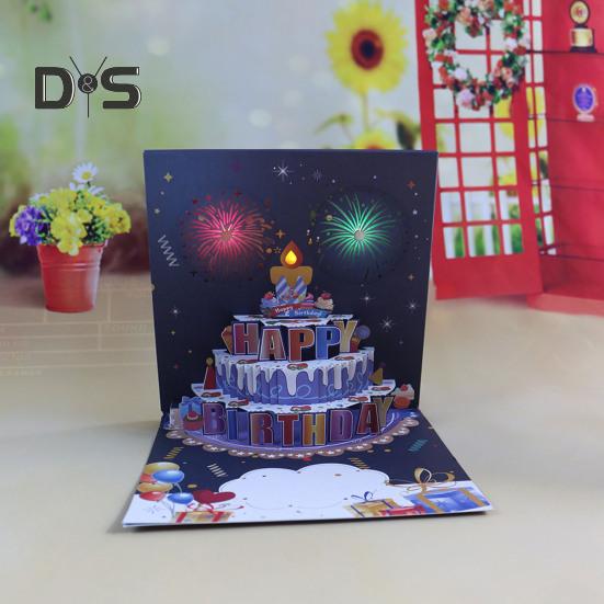 3D Pop Up Bursdagskort Bursdagskake Gratulasjonskort med Pyroteknikk Musikk Blåsbare stearinlys Bursdagsoverraskelse Minne til henne Ham