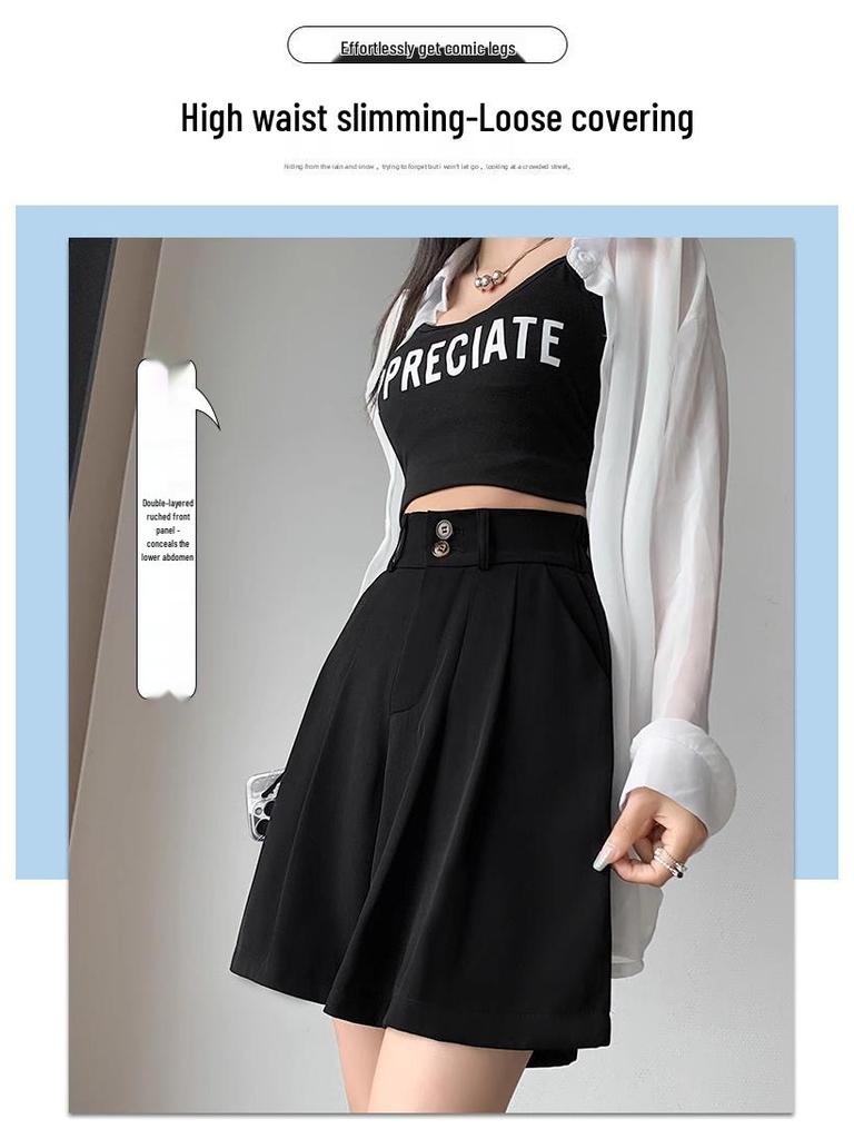 Women's High-Waisted Pleated Wide-Leg Shorts - 2024 Spring/Autumn Collection