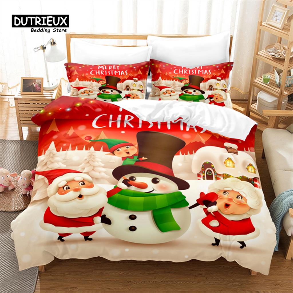 Christmas Snowman Duvet Cover Set, Fashion Bedding Set, Soft Comfortable Breathable Duvet Cover, For Bedroom Guest Room Decor