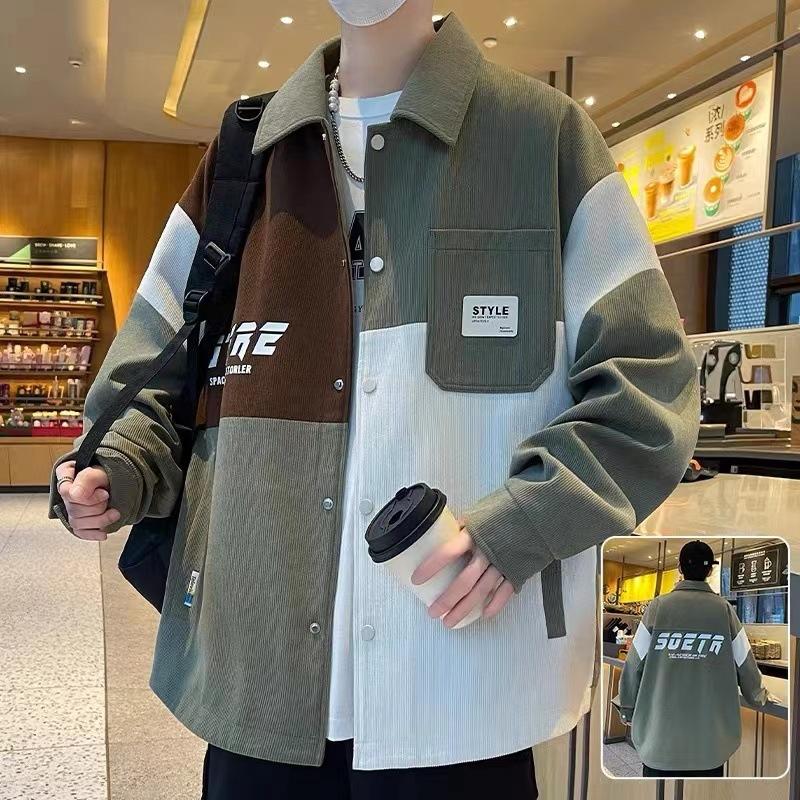 

Куртка-рубашка мужская весенне-осенняя молодежная повседневная свободная набивная красивая вельветовая куртка с лацканами пальто M