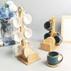 Nordic Style Ceramic Coffee Mug Set with Natural Bamboo Tree Cup Holder and Non-slip Coasters Stylish Kitchen Organizer for Tea and Coffee Home Decor