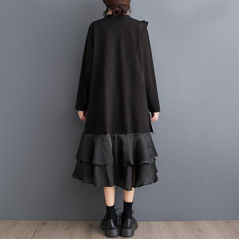 Long Sleeve Plus Size Cotton Vintage Ruffle New In Dresses for Women Casual Loose Spring Autumn Dress