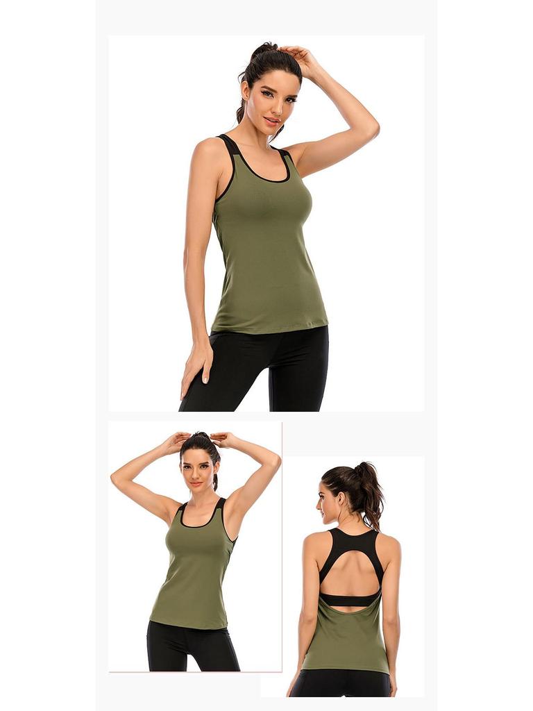2024 Spring/Summer Slimming Faux Two-Piece Yoga Tank Top with Skin-Friendly Fabric and Stylish Hollow Back