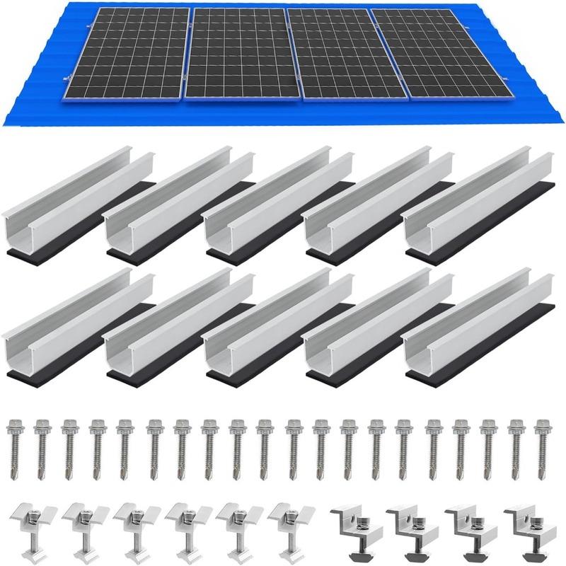 US Shipping Solar Panel Mounting Brackets Roof Mount Kit with Rails and Clamps for 1.18”-1.38” Panels 4pcs Set for Tin Flat