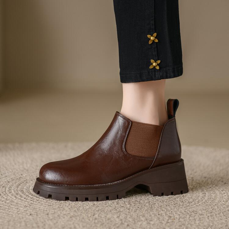 Fashion Autumn Split Leather Ankle Boots Women Round Toe Chunky Heel Platform Boots for Women Winter Short Boots Concise Women Boots
