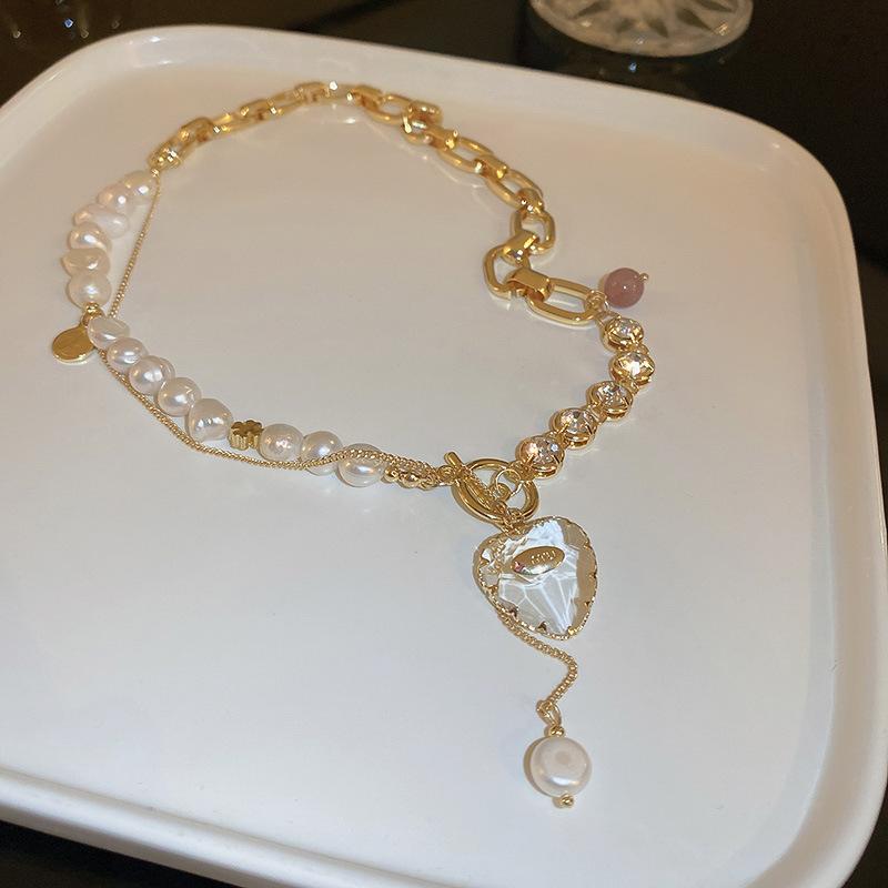French Vintage Baroque Pearl Necklace Summer Niche Premium Sense Clavicle Chain Light Luxury Versatile Necklace Women