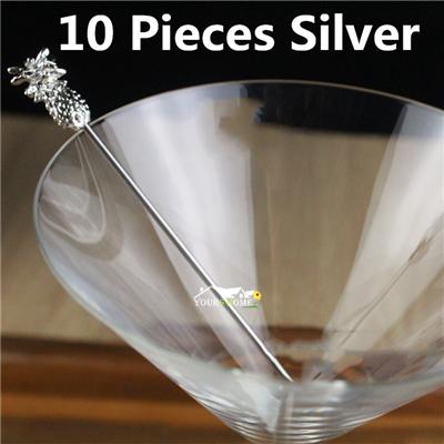 10Pcs Length-11.5cm Fruit Cocktail Pick Stick Stainless Steel Bar Tools Drink Stirring Sticks Martini Pick Party Barware
