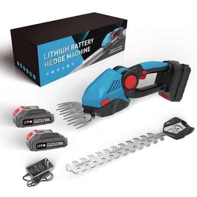 Akku-Heckenschere – 20 V elektrischer Strauchschneider, Rasentrimmer, Handmäher, Heckenschere mit 2 wiederaufladbaren Batterien und Ladegerät für den Garten