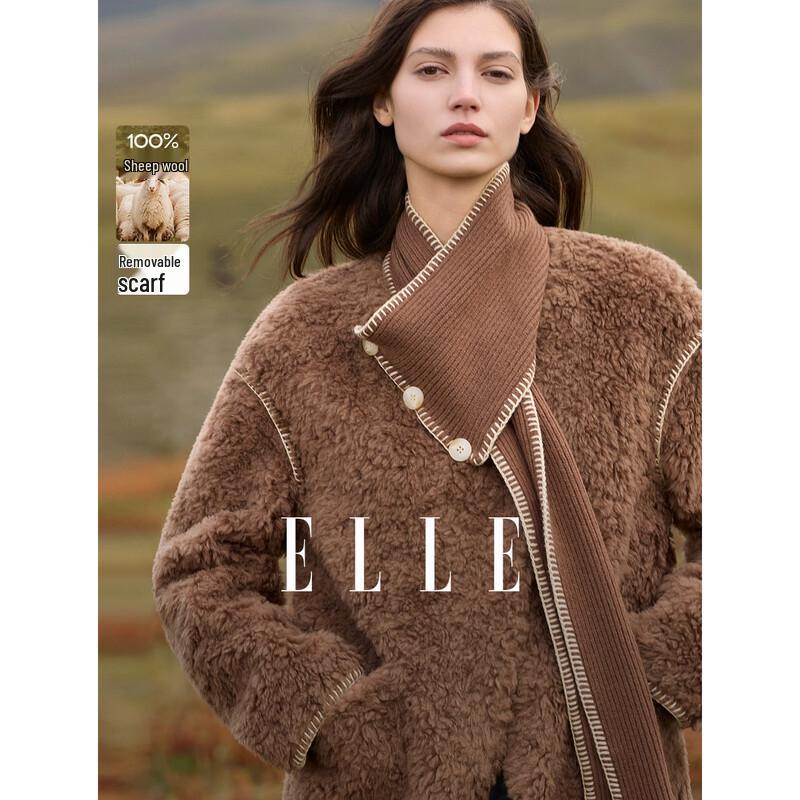 ELLE Women s 100% Sheep Wool Faux Fur Short Coat L