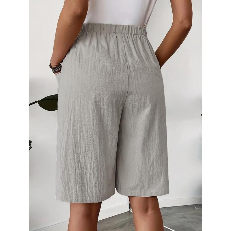 Summer Women's Pockets Casual Shorts Skirts Fashion Loose Shorts Casual Simple Solid Color Straight Leg Short Pants Vintage Simple Short Trousers