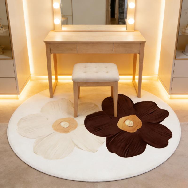 

Girly Style Carpets for Living Room Cute Flowers Bedroom Decor Carpet Fluffy Soft Round Bedside Rug Home Thicken Plush Floor Mat 80x80CM