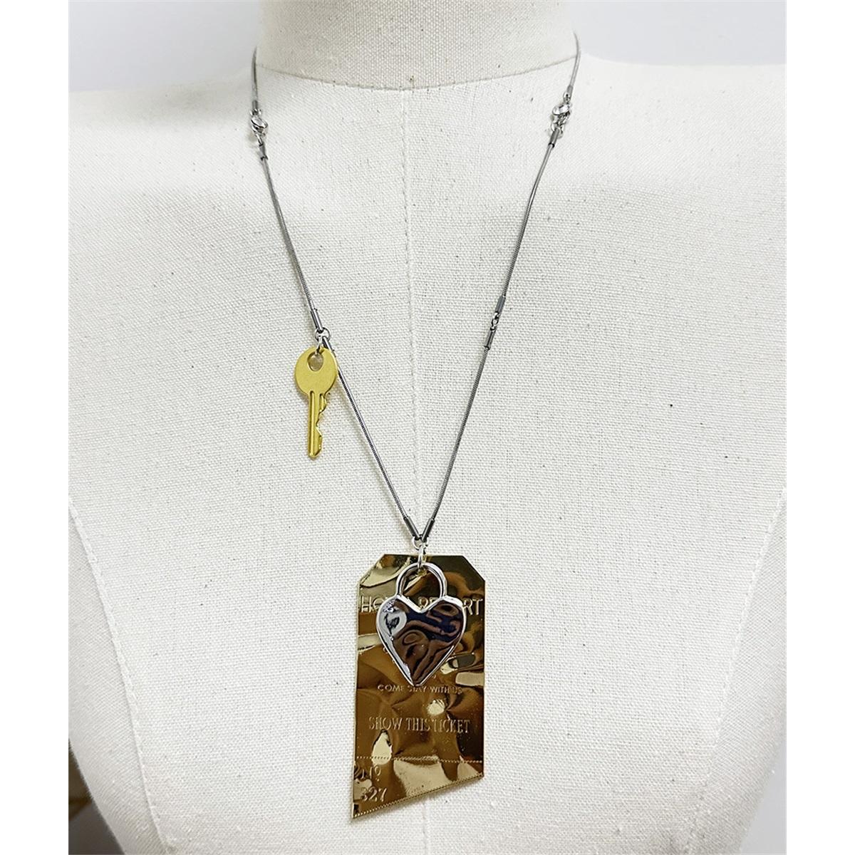 

Tooxika Niche Design Love Lock Key Shiny Engraved Tag Necklace Funky Personalised Collarbone Chain