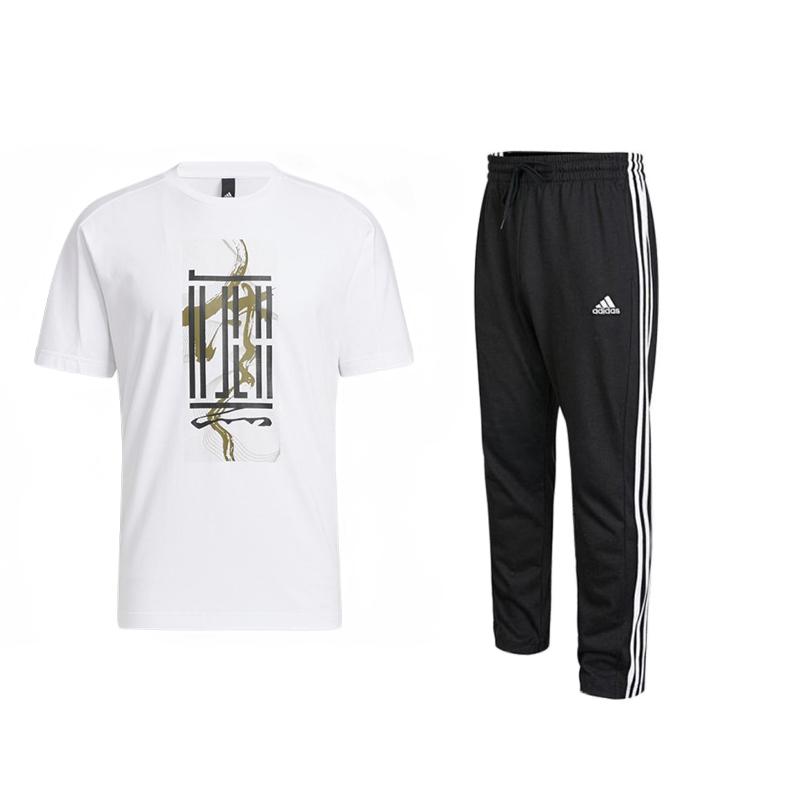 

Adidas Fashion Versatile Comprehensive Training Lightweight Breathable Short Sleeve Long Pants Casual Sports Suit Men Sportswear HI6860+IC0044 M