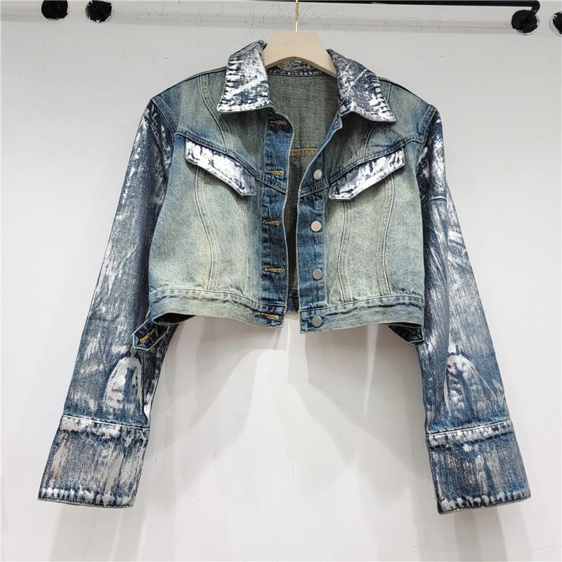 Trendy brand early autumn new fashionable personality handsome design sense Hong Kong style denim jacket women s foreign style versatile cardigan M синий