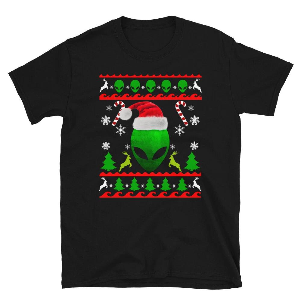 

Ugly Christmas Design Alien Face In Santa Hat Xmas Gift Unisex T-Shirt XL