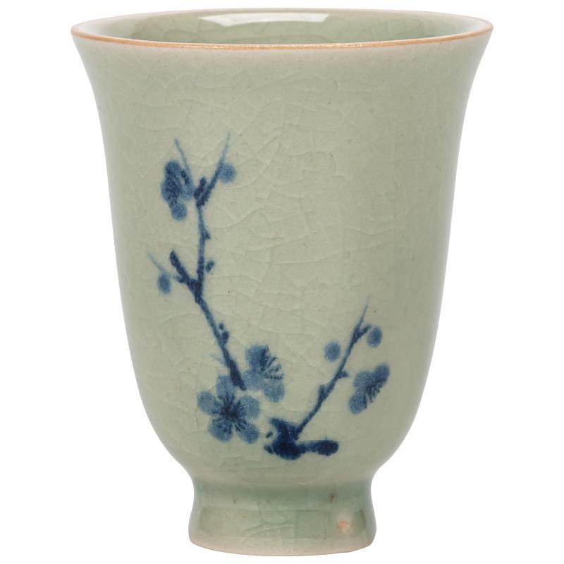 Ge Kiln Crackled Teacup Gift Set – Ice Crack Design with Plum, Orchid, Bamboo, Chrysanthemum Motifs.