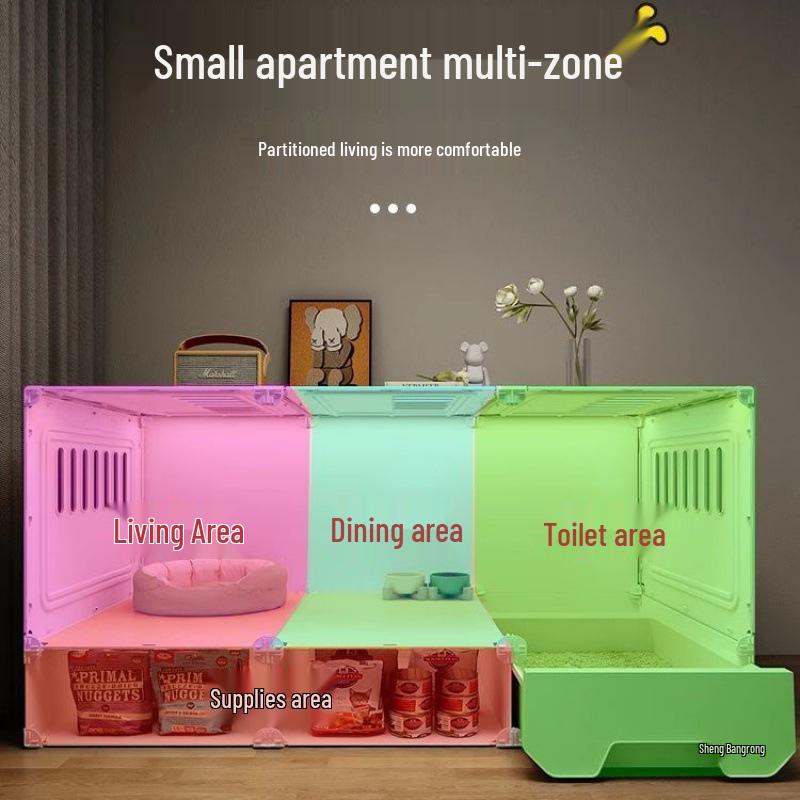 Vila integrată pentru pisici cu toaletă pentru apartamente mici – Casuță compactă pentru pisici cu o cameră și hol